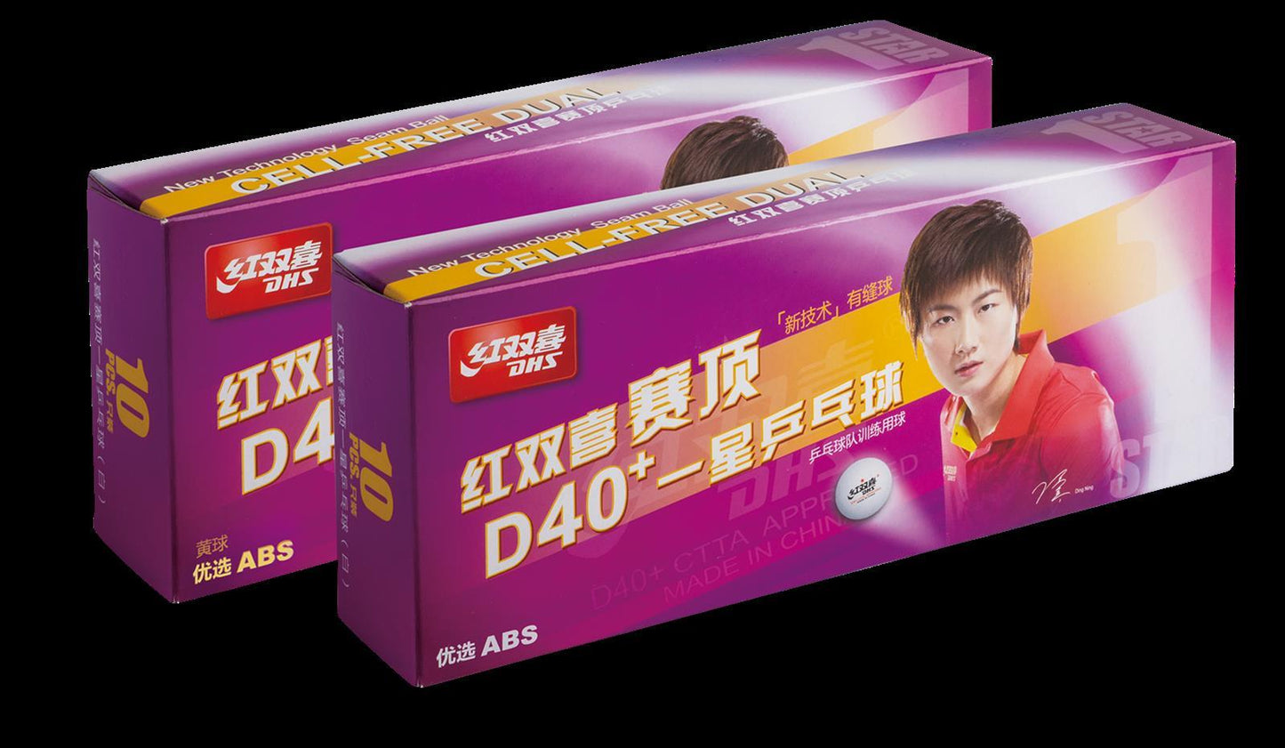 DHS Tischtennisball "CELL-FREE-DUAL" 1 Stern 40 mm+ Weiß (10 St./Kisten) CD40C DXAL007-2