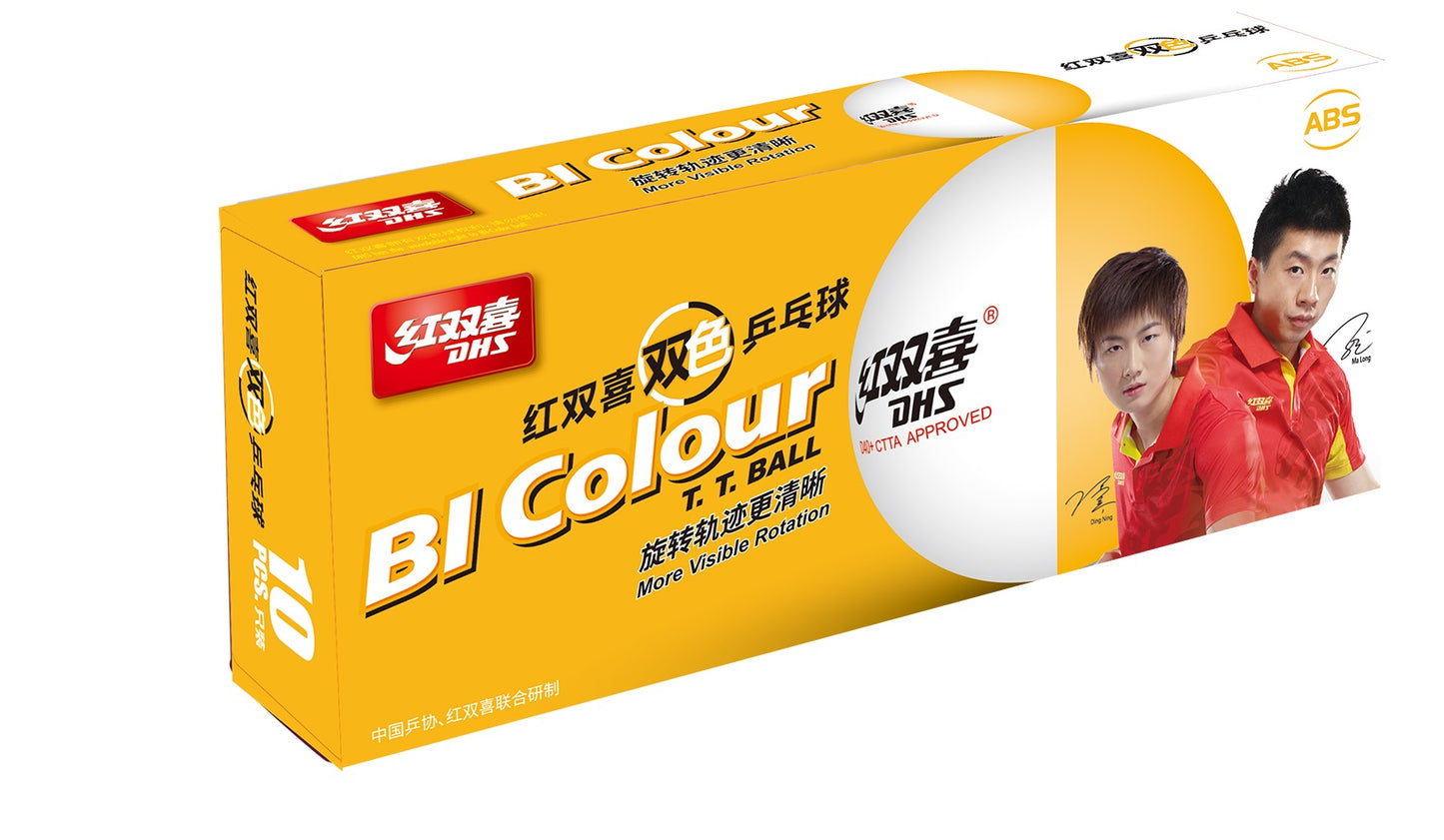 DHS Tischtennisball "CELL-FREE-DUAL"  BI COLOUR Ball 40 mm+ (10 St./Kiste) DXAN002-1